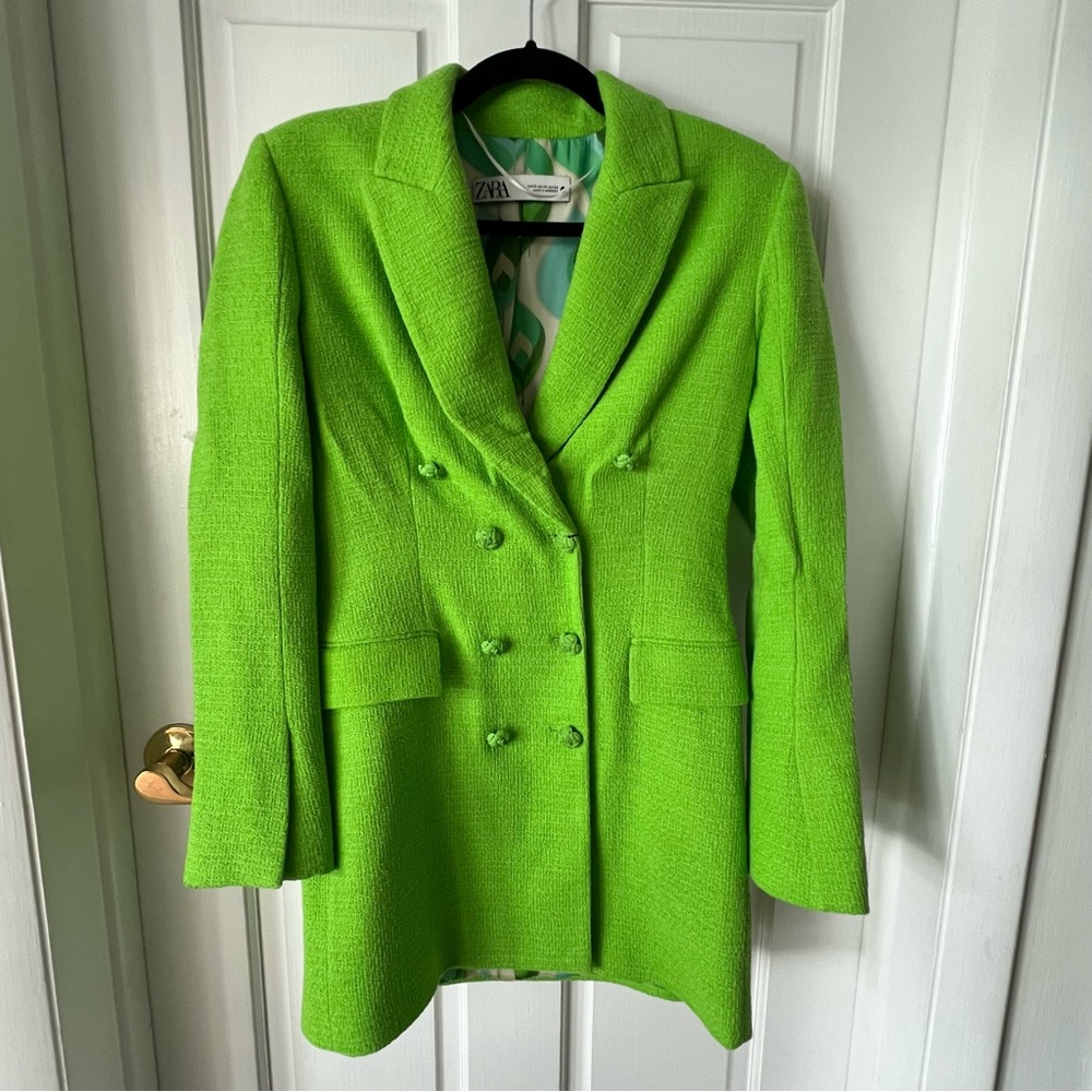 Zara Lime Green Blazer Mini Dress will Shoulder Pads Size XS